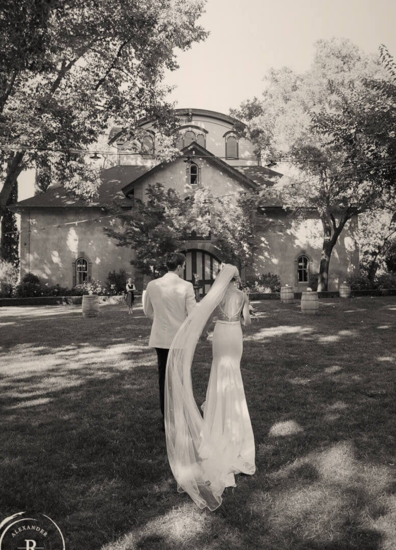 Couple of newly weds on Charles Krug Carriage House